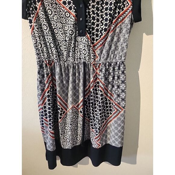 Enfocus Studio Size 14P Red White Cap Sleeve Chiffon Midi Dress - Picture 3 of 9